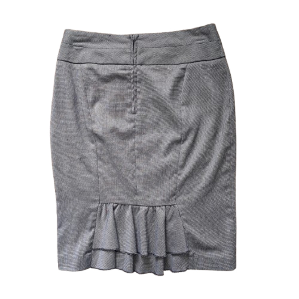 Vtg 90's BCX Black & White Small Check Pencil Skirt W/ Ruffle/Pleated Back Sz 2